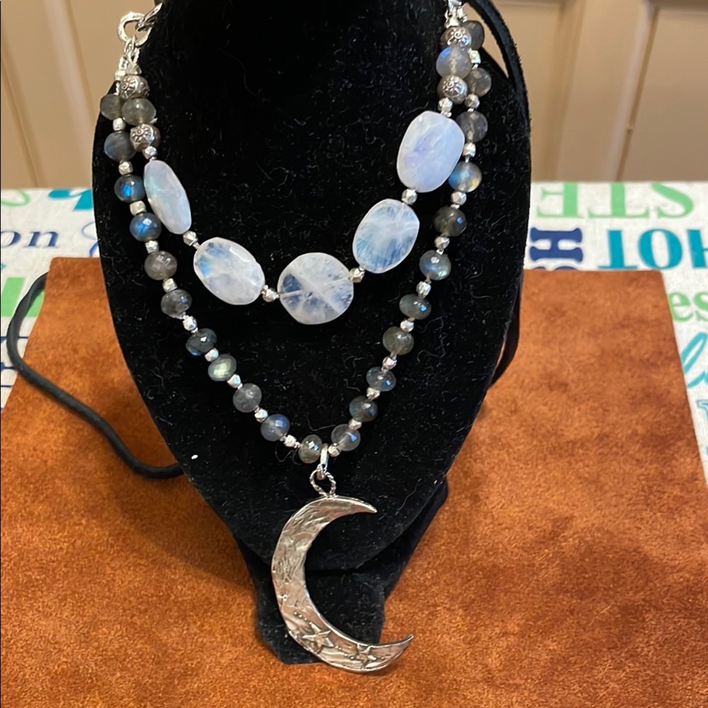 Silver Moonstone labradorite necklace Necklace